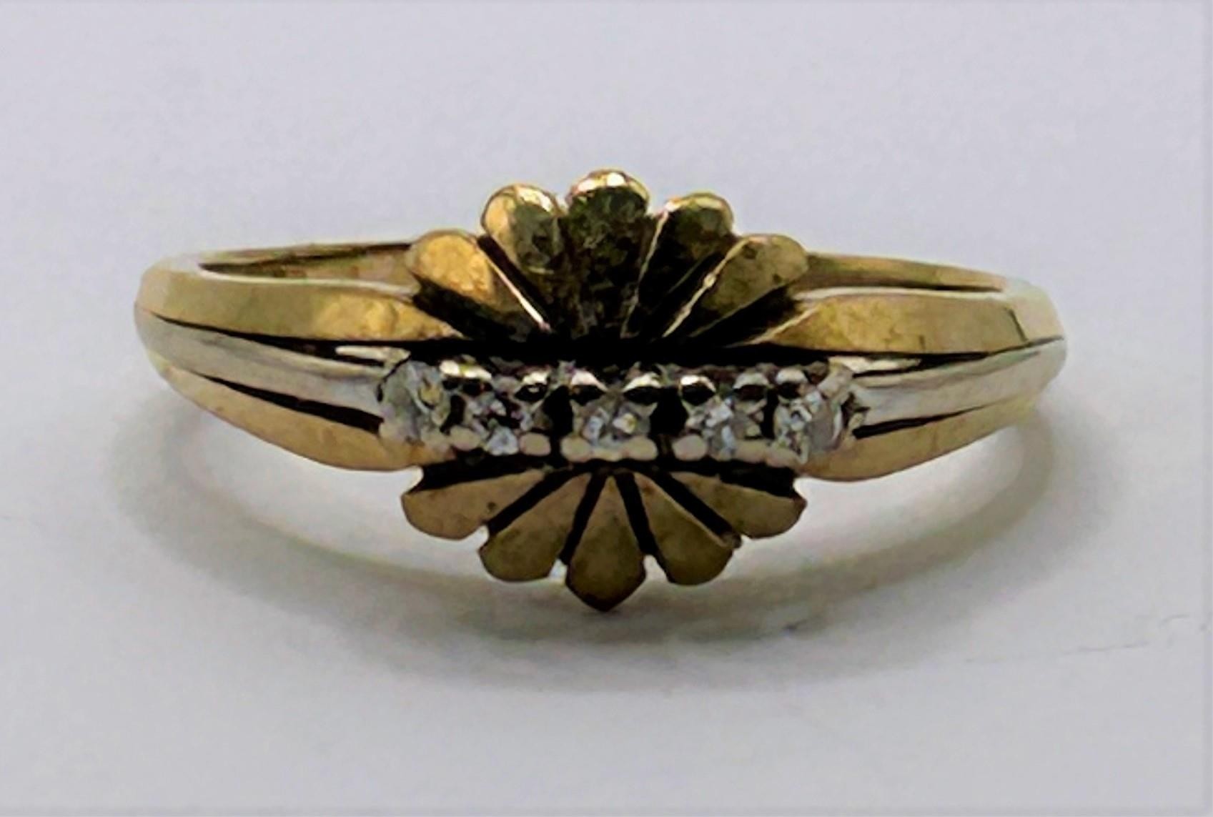 A yellow coloured metal and diamond ring, ring size L - Image 2 of 3