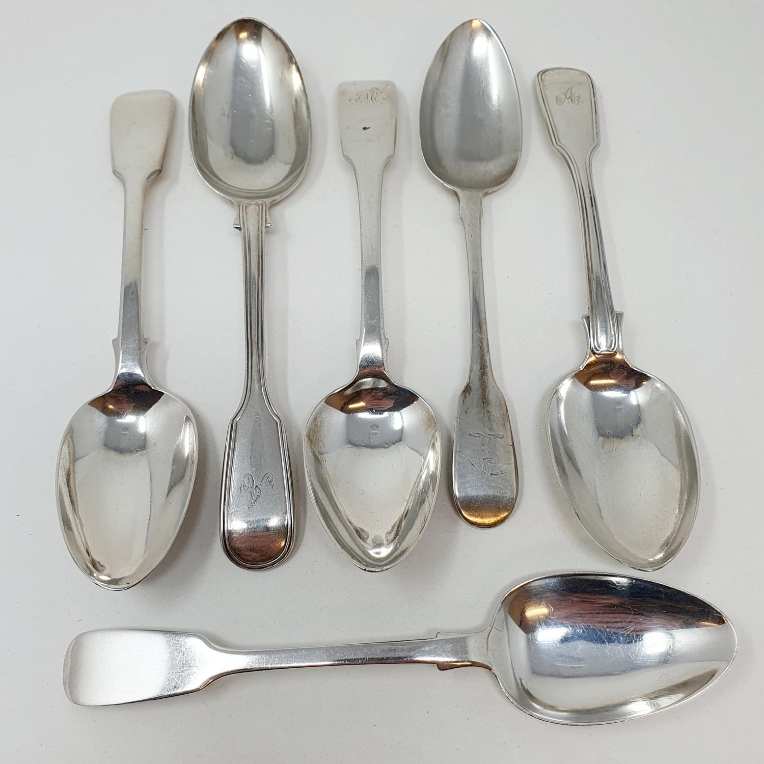 A pair of Victorian silver fiddle and thread pattern dessertspoons, and four other fiddle pattern - Image 2 of 3