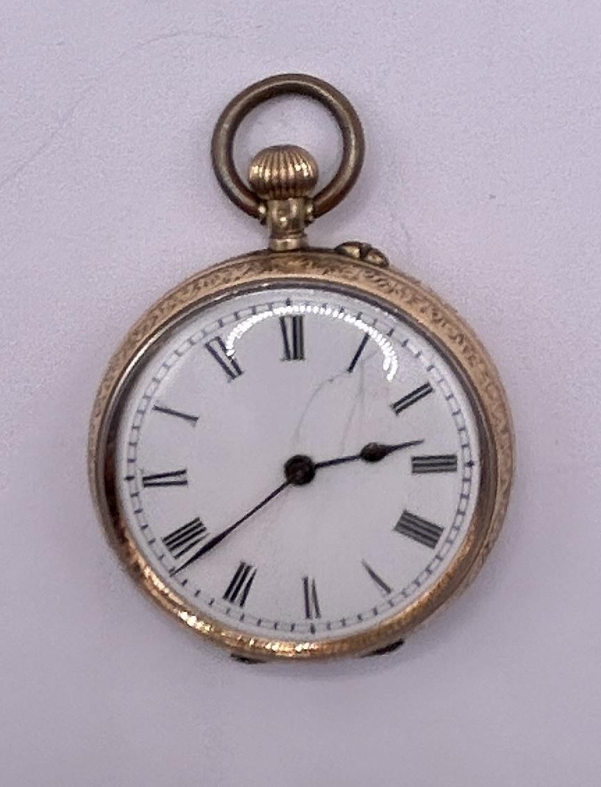 A Continental open face fob watch, the enamel dial with Roman numerals, 35 mm diameter Untested