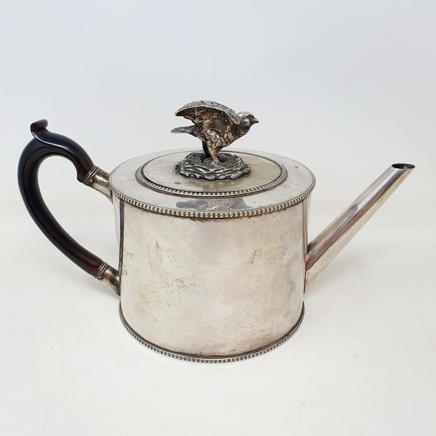 A 19th century silver plated teapot, with a bird finial and an unusual set of dummy hallmarks - Image 2 of 5