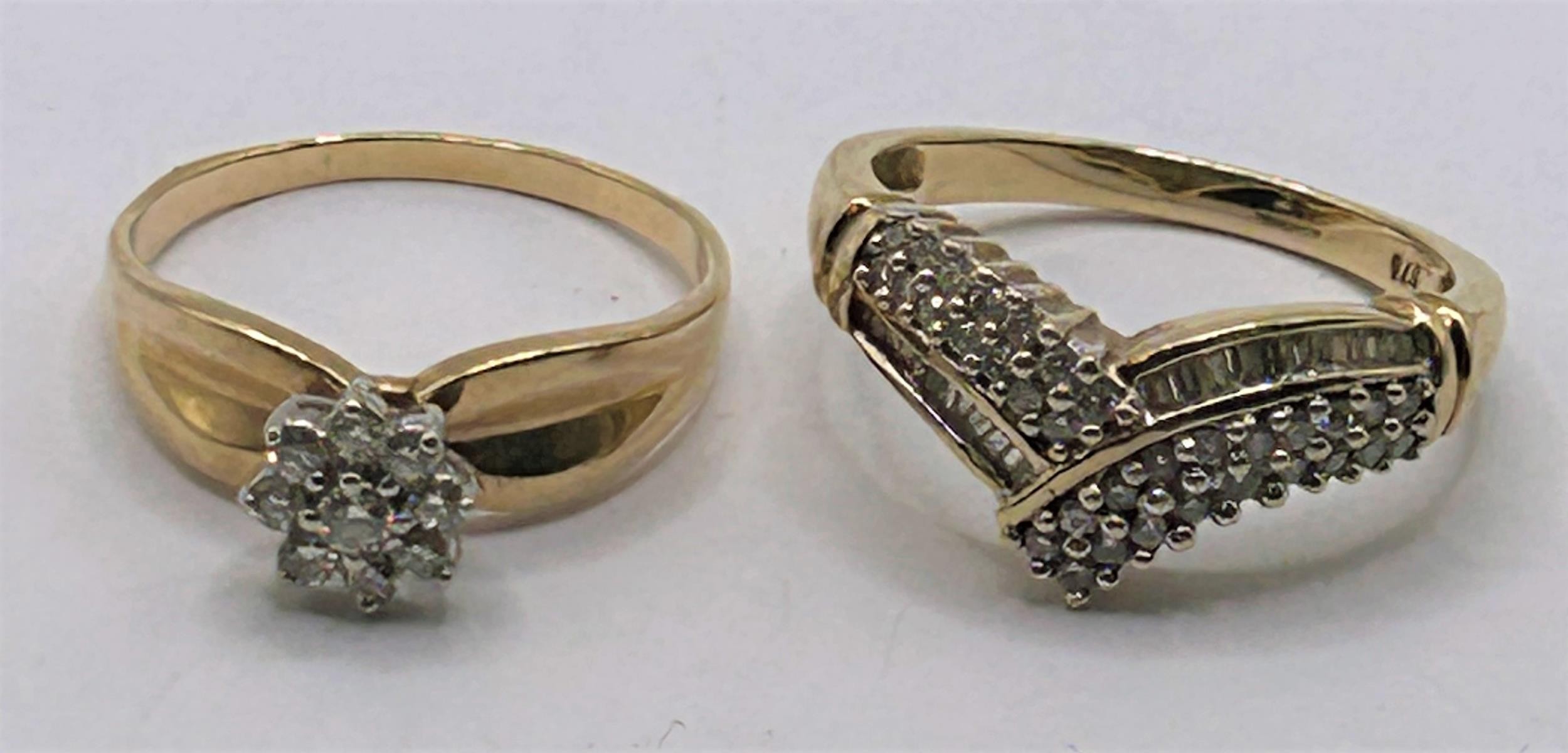 A 9ct gold and diamond cluster ring, ring size R, and another, ring size R (2) 7.5 g all in