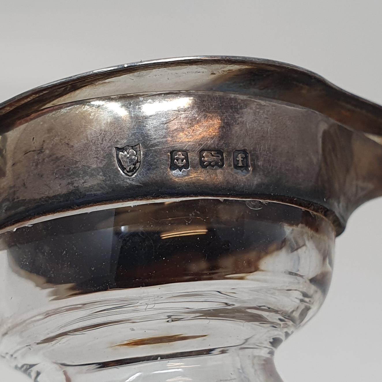 A pair of Edward VII glass and silver mounted whisky noggins, Birmingham 1905 (2) one hinge slightly - Image 2 of 3