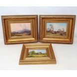 James Wright, a landscape, oil on board, signed, 12 x 17 cm, and two others (3)