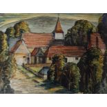 Donald Rayner (British 1907-1977), Litlington Church, Sussex, gouache, signed, 32 x 43 cm Light