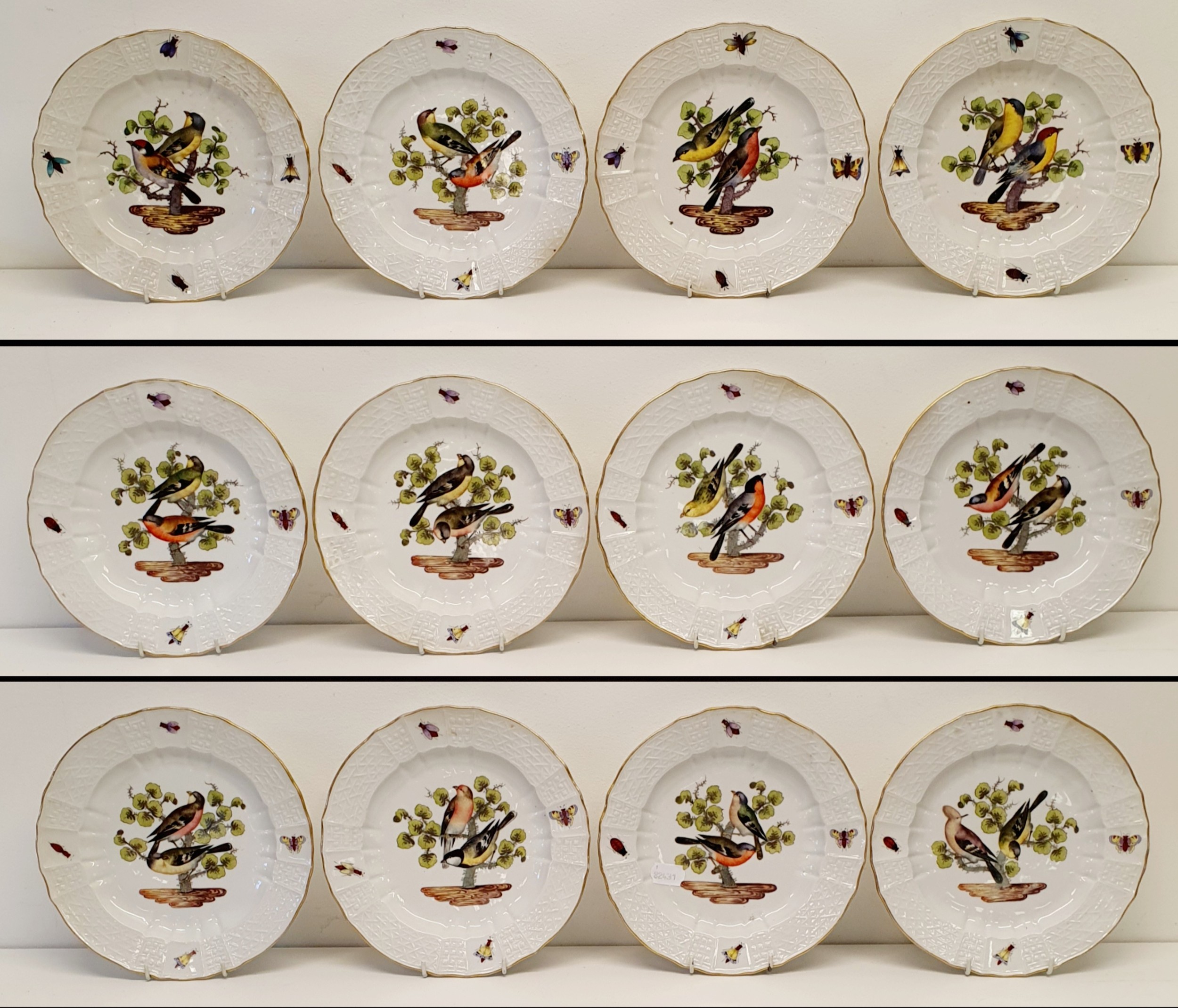 An extensive Meissen Augustus Rex Ornithological dinner service, decorated exotic birds, insects and - Image 7 of 25