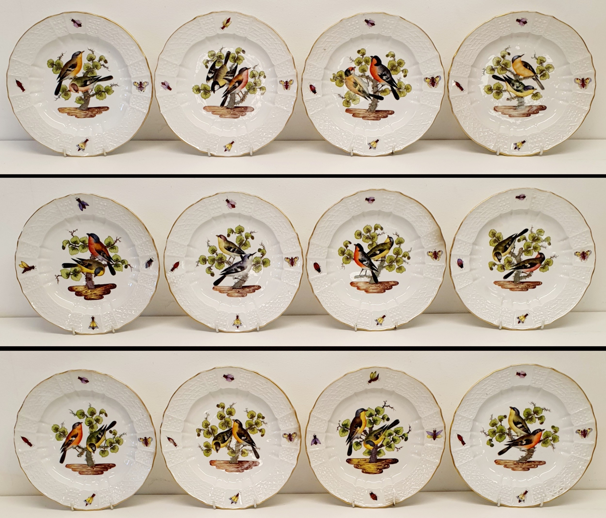 An extensive Meissen Augustus Rex Ornithological dinner service, decorated exotic birds, insects and - Image 6 of 25