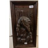 A pair of carved oak panels, decorated game, 48 x 25 cm