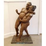 A large bronze group, of two Sumo wrestlers, 100 cm high