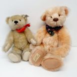 A Steiff plush blonde teddy bear, 26 cm, and a Dean's limited edition plush pink teddy bear, 34