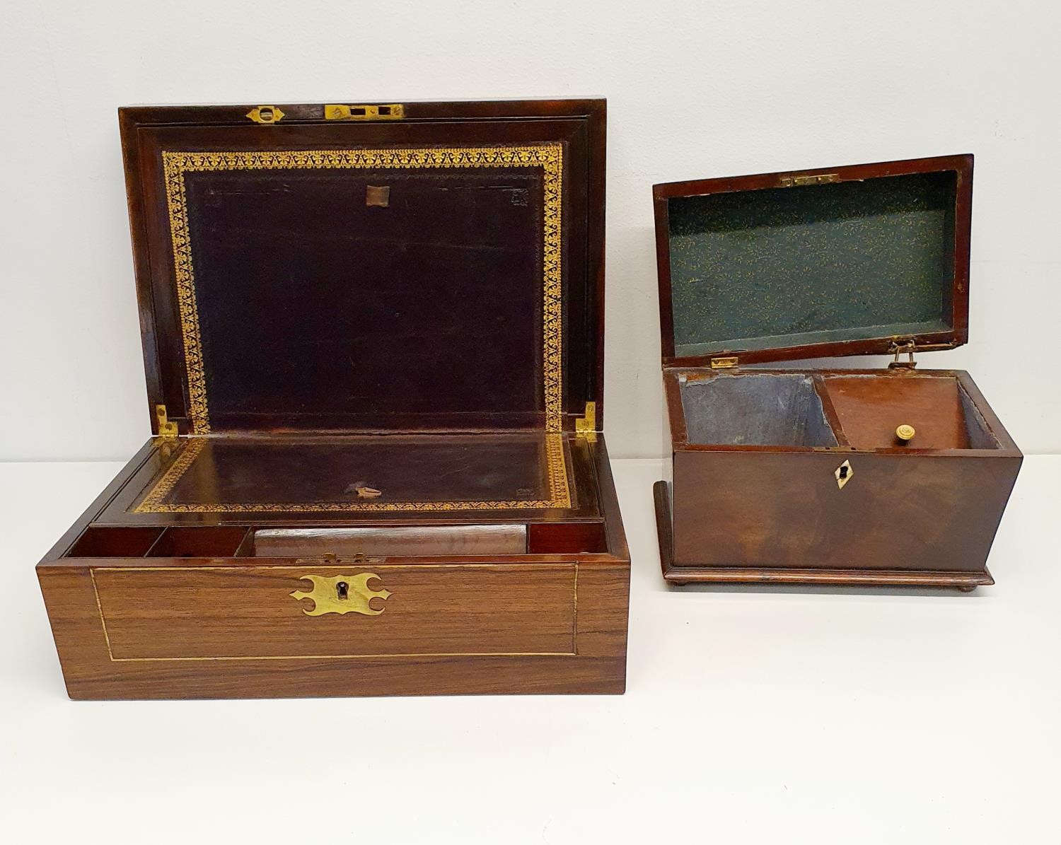 A 19th century rosewood writing box, 35 cm wide, and three other boxes (4) - Image 4 of 4