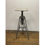 A sculptors modelling stand Stand is 31 x 31 cm Height is adjustable. Minimum: 93 cm. Maximum: 126