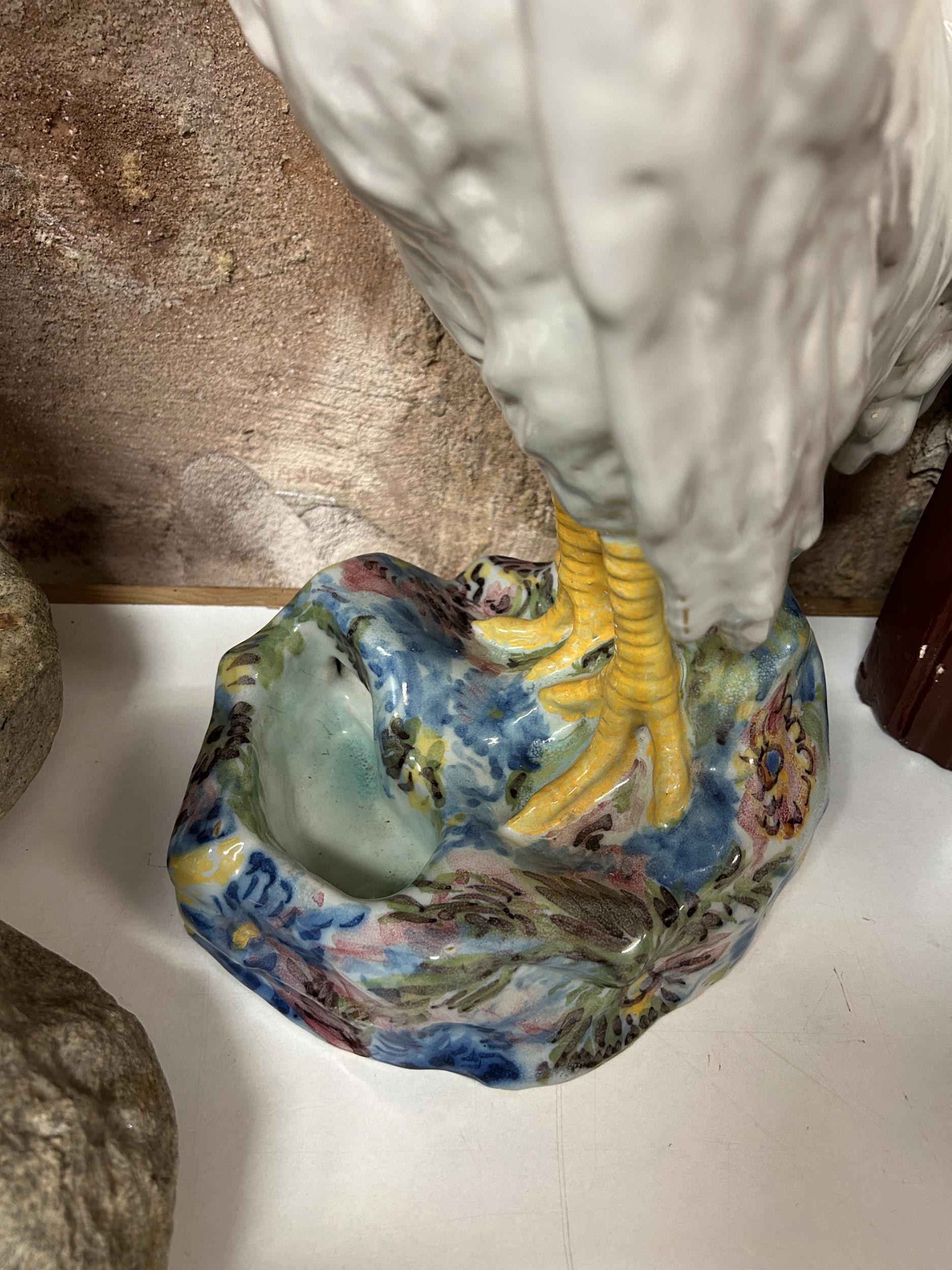 A large Italian majolica figure of a cockerel, 60 cm high - Image 2 of 2