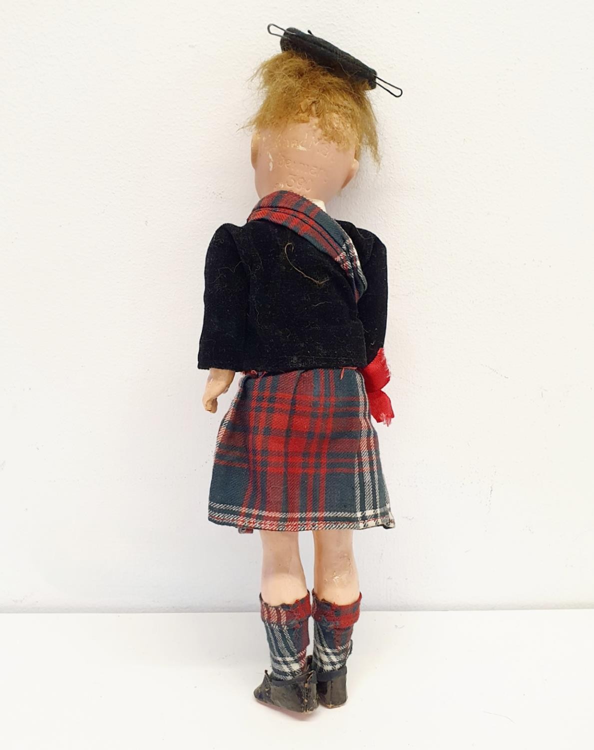 An Armand Marseille German bisque headed doll, No 390, with a composite body, in a Scottish - Image 4 of 5