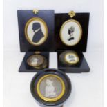 A 19th century silhouette portrait miniature in an ebonised frame, 16 x 14 cm, another, two