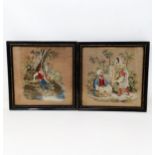 A 19th century needlework panel, of two young boys, 18 x 17 cm, and its pair (2)