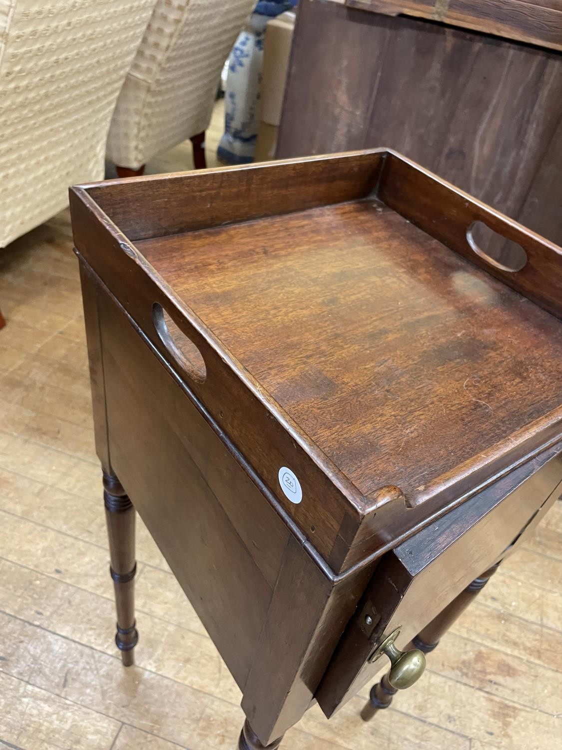 A 19th century mahogany tray top stand, with a single cupboard door, 30 cm wide - Image 3 of 4