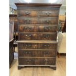 A 19th century mahogany tallboy chest on chest, the top having two short and three long drawers,