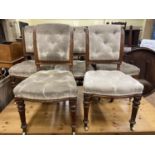 A set of five oak dining chairs, with button backs and seats, a nest of tables, a pedestal, a