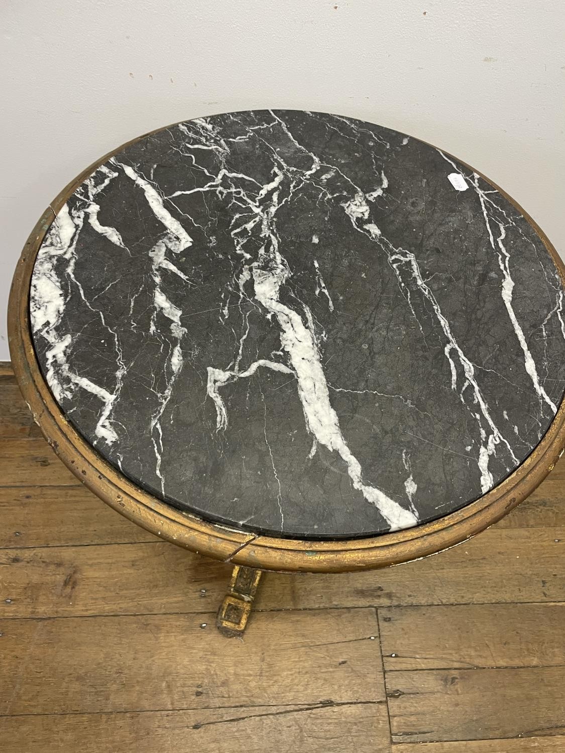 An Empire style carved wood and gesso gilt table, with a marble top, 64 cm diameter Various losses - Image 2 of 5