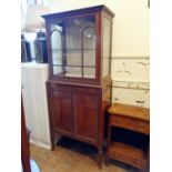 A mahogany display cabinet, 70 cm wide, a walnut display cabinet, a mahogany side cabinet, and a