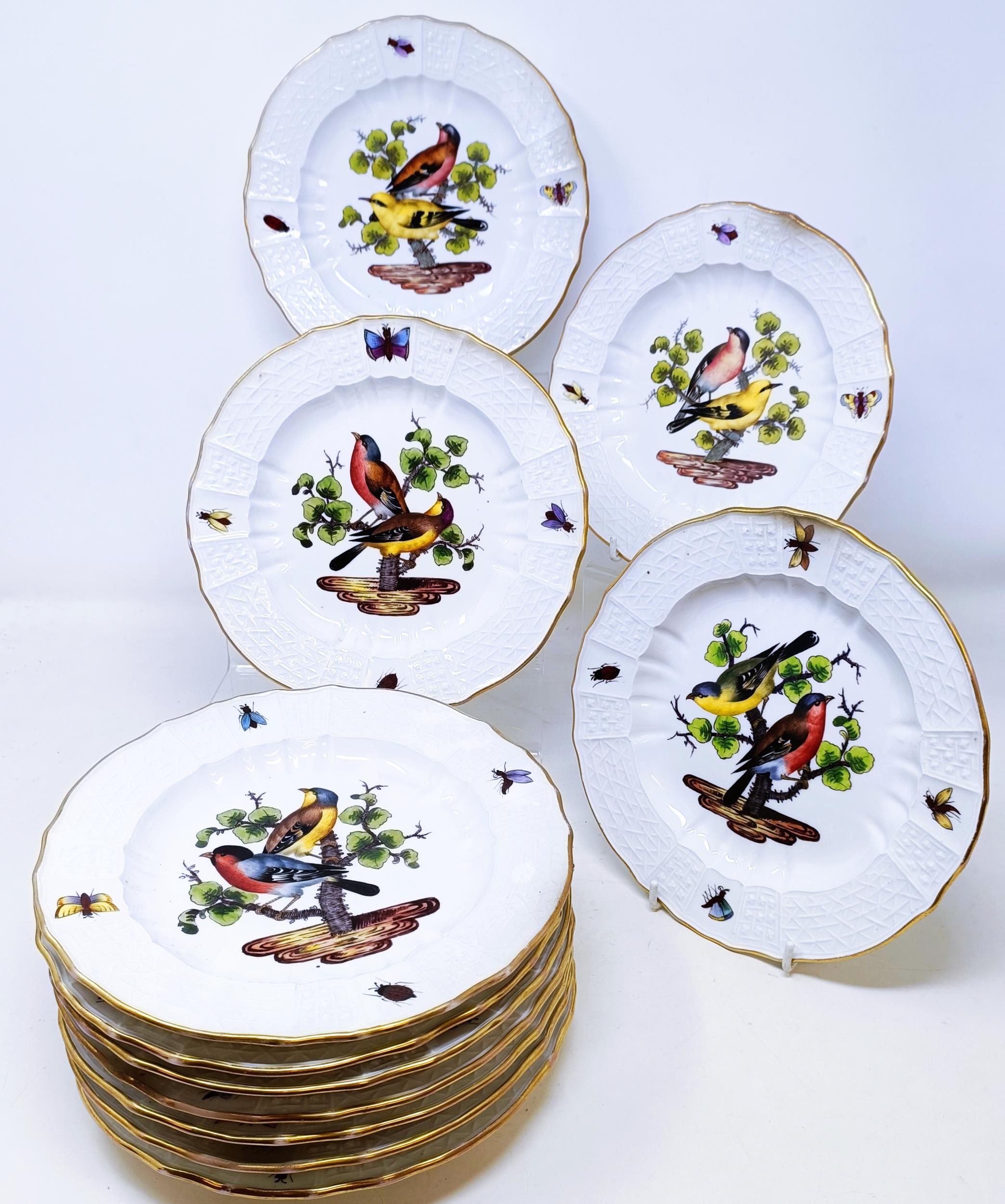 An extensive Meissen Augustus Rex Ornithological dinner service, decorated exotic birds, insects and - Image 22 of 25