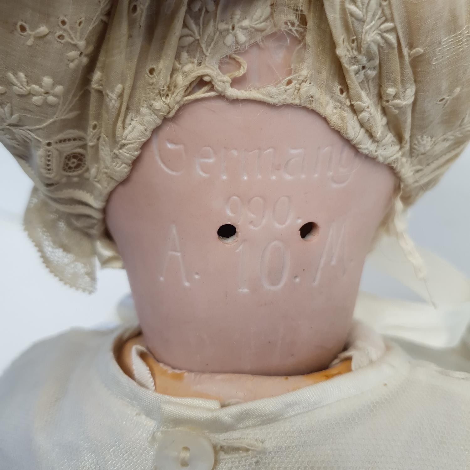 An Armand Marseille German bisque headed doll, No 990, composite body and millefiori glass closing - Image 5 of 5