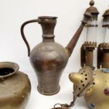 An Eastern copper jug, and assorted metalwares (2 boxes)