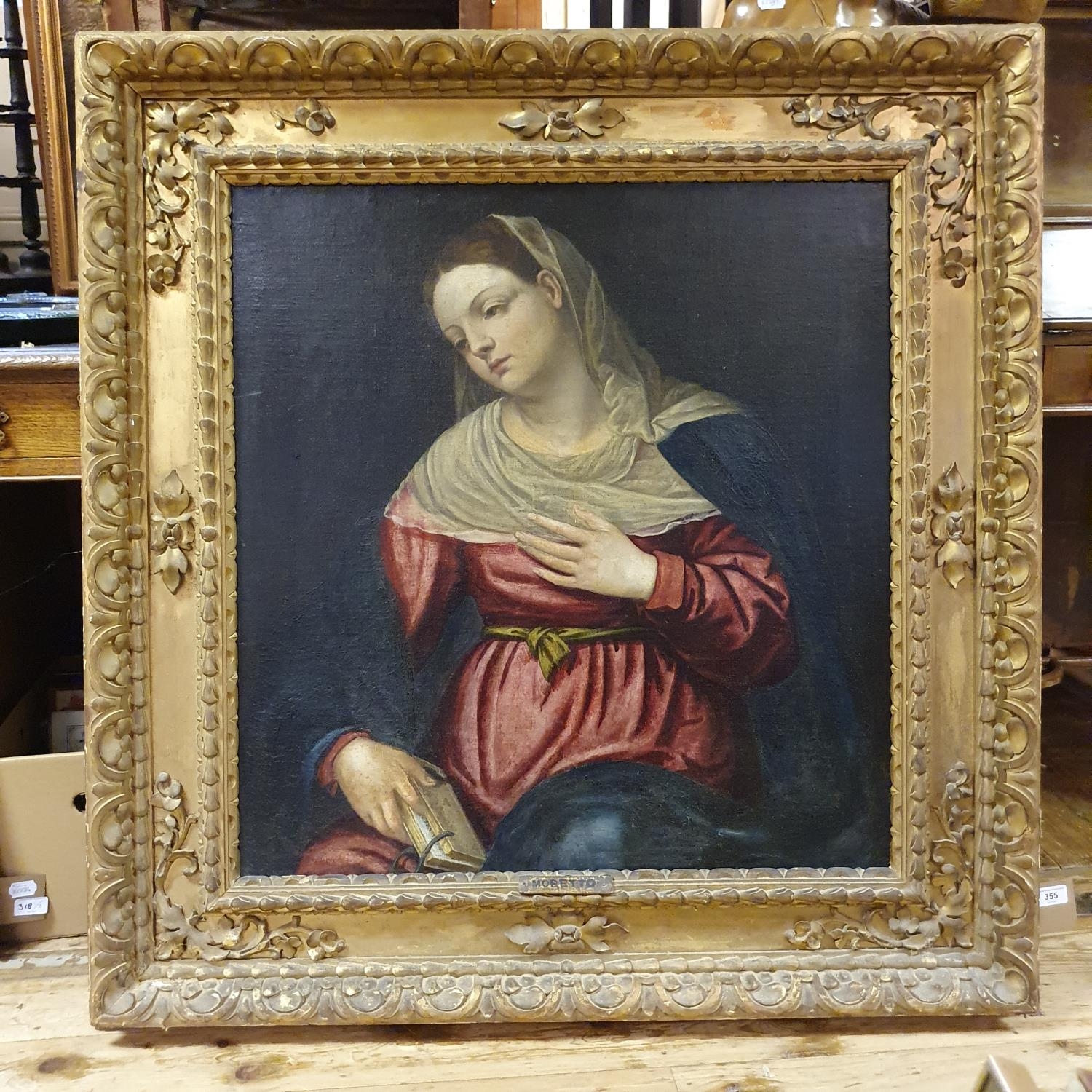 19th century, Italian school, half length portrait of a lady in contemplation and holding a book, - Image 2 of 4