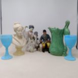 A Lladro figure, of a girl looking in a mirror, lacking her small right finger, 23 cm high, a