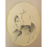 A portrait of a Dutch woman, charcoal, oval, 31 x 23 cm and Alcott (Louisa M) Little Women Wedded,