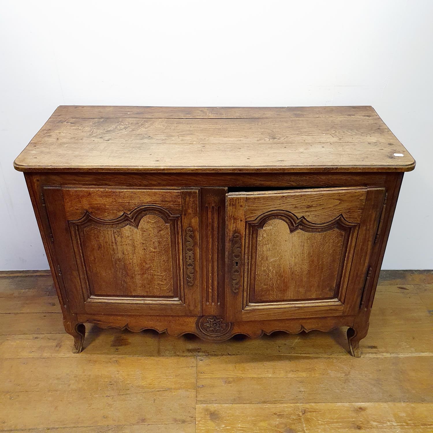 A French oak buffet, with two cupboard doors on cabriole legs, 31 cm wide - Image 2 of 5