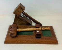 A Masonic gavel and base, and another gavel and base