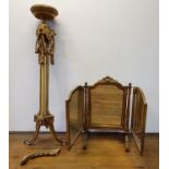 An early 20th century gilt wood and gesso triptych mirror, and a pedestal (2)