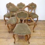 A set of six late 19th century French carved giltwood chairs, with padded backs and seats, on