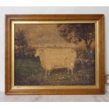 An oleograph, of a sheep, 37 x 50 cm Various losses, but it is intentionally aged, see images