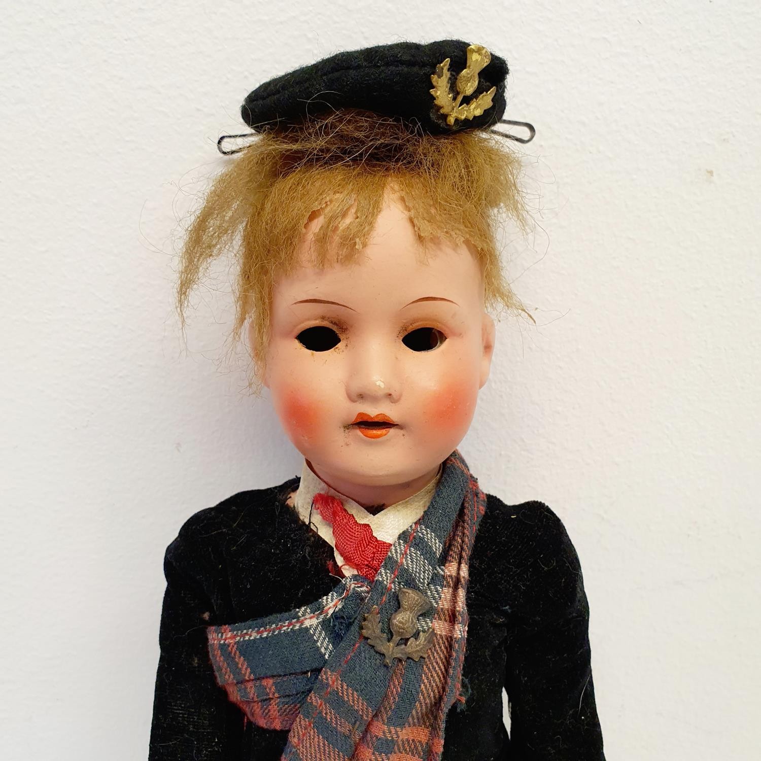 An Armand Marseille German bisque headed doll, No 390, with a composite body, in a Scottish - Image 2 of 5