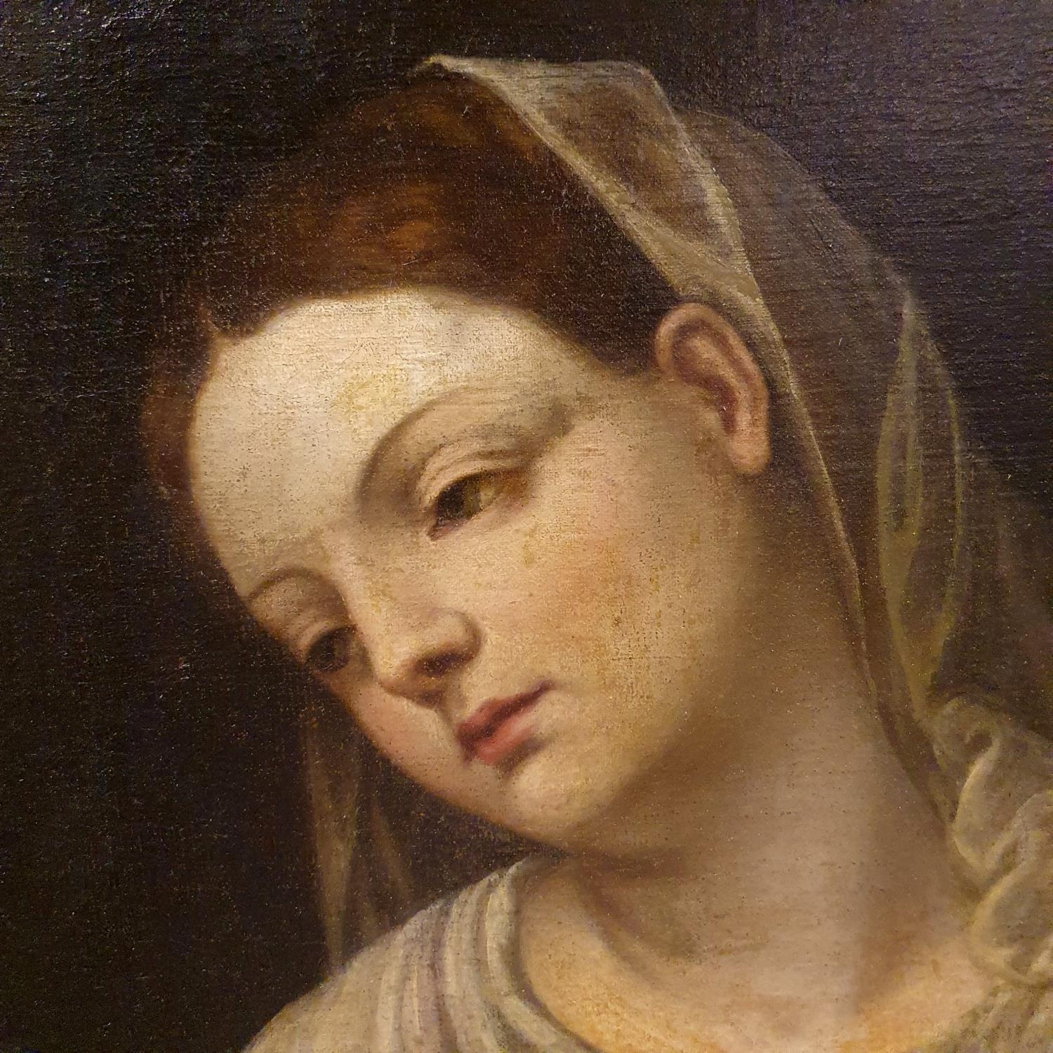19th century, Italian school, half length portrait of a lady in contemplation and holding a book, - Image 3 of 4