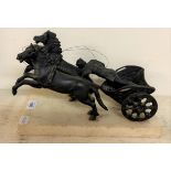 A bronze Roman style chariot group, on a white marble base, 21 cm high The reins are very much out