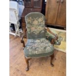 A Queen Anne style arm chair and a set of six mahogany arm chairs (7)