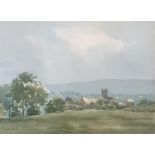 Frank Wilding, landscape with a village, watercolour, signed, 54 x 73 cm