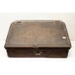 An 18th century oak bible box, 66 cm wide In need of extensive restoration