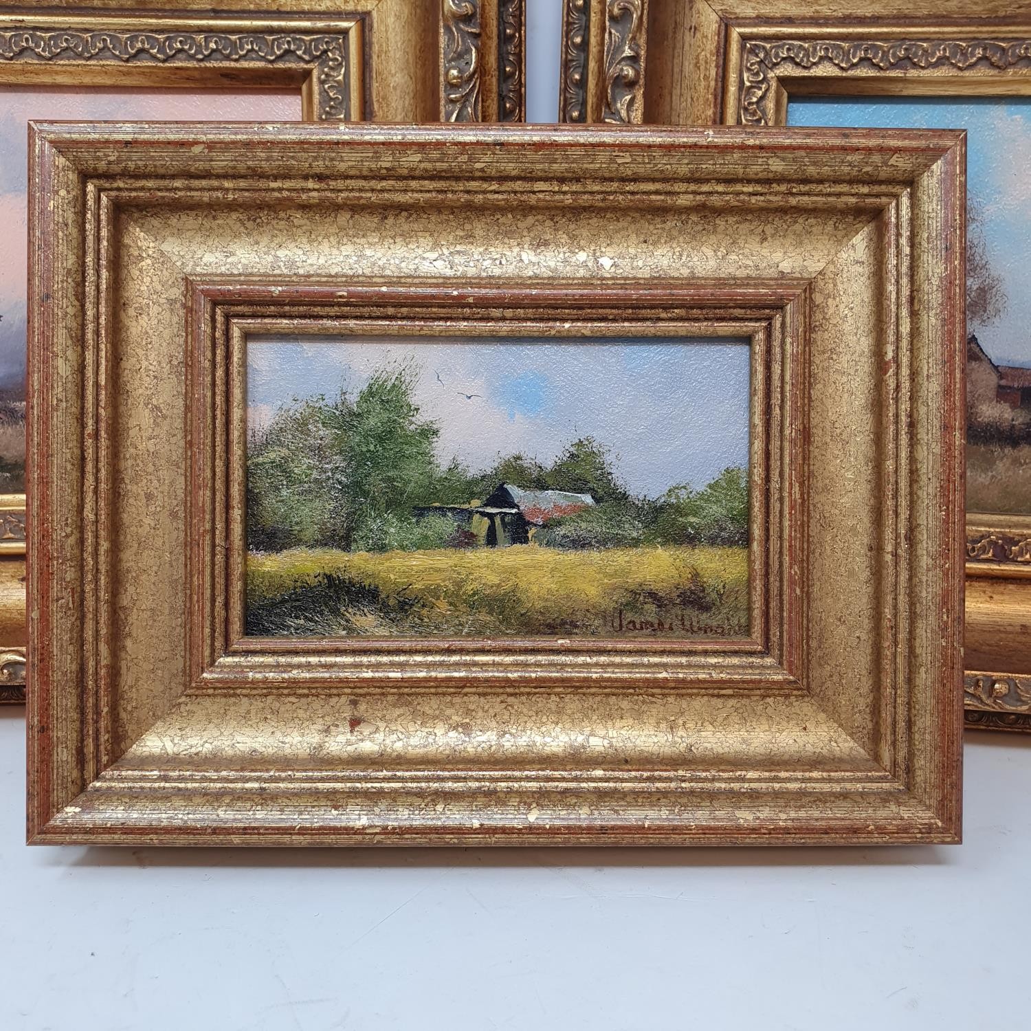 James Wright, a landscape, oil on board, signed, 12 x 17 cm, and two others (3) - Image 4 of 5