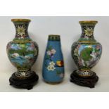 A pair of cloisonné vases, and another (3) Overall condition good, no damage found