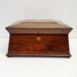 A 19th century rosewood sarcophagus shaped jewellery box, lacking interior, 33 cm wide