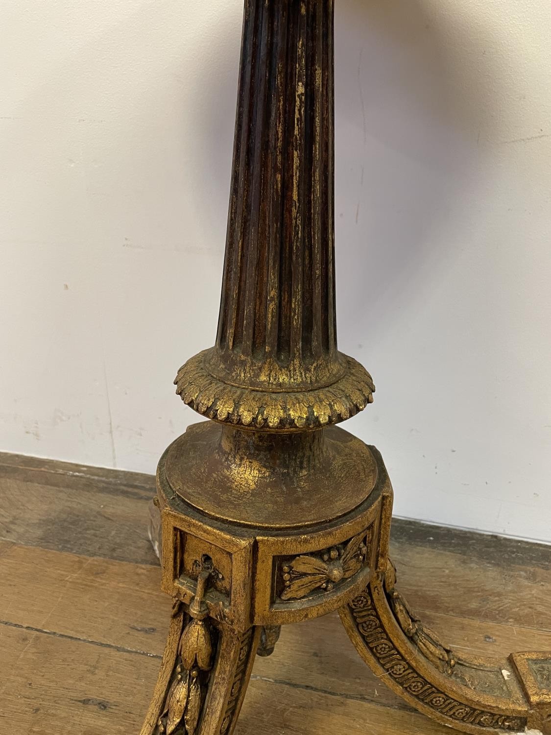 An Empire style carved wood and gesso gilt table, with a marble top, 64 cm diameter Various losses - Image 5 of 5