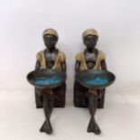 A pair of cold painted bronze salts, in the form of eastern boys, 20 cm high (2) Modern, no faults