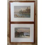 **WITHDRAWN** After Werner, an Eastern landscape, lithograph, 24 x 34 cm, and its pair (2)