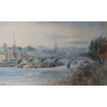 Henry Walton, a landscape with a bridge, watercolour, signed, 33 x 51 cm, its pair, three other
