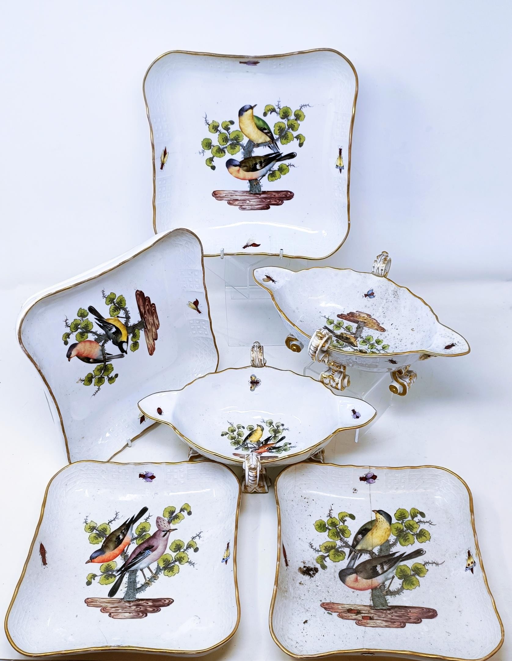 An extensive Meissen Augustus Rex Ornithological dinner service, decorated exotic birds, insects and - Image 23 of 25