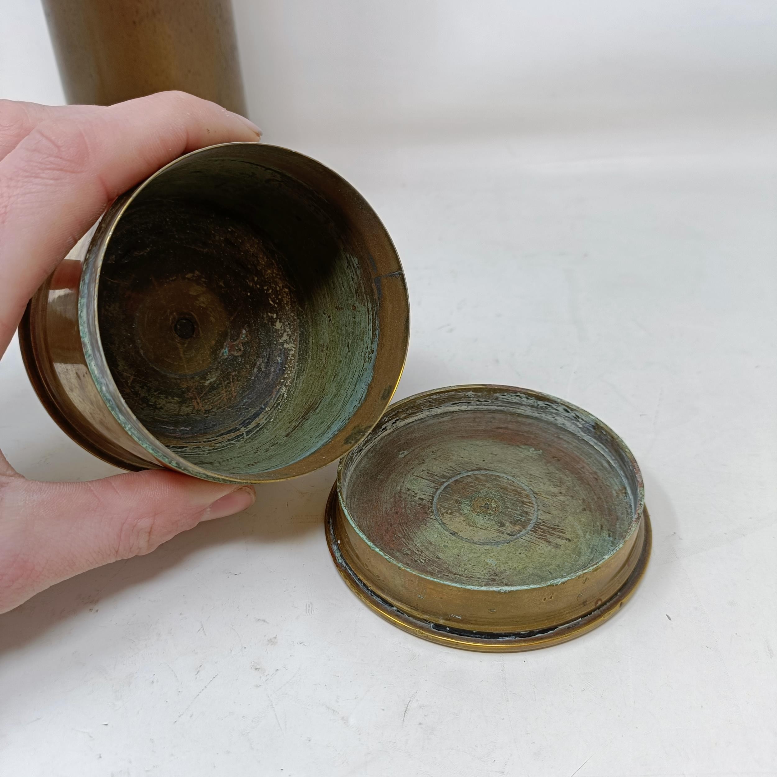 A Trench Art chamberstick, a similar box, and a shell casing (3) - Image 11 of 11